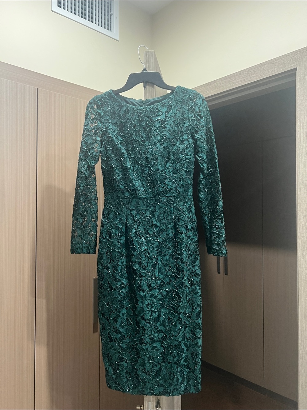 Women's Emerald Green Lace Long-Sleeve Dress